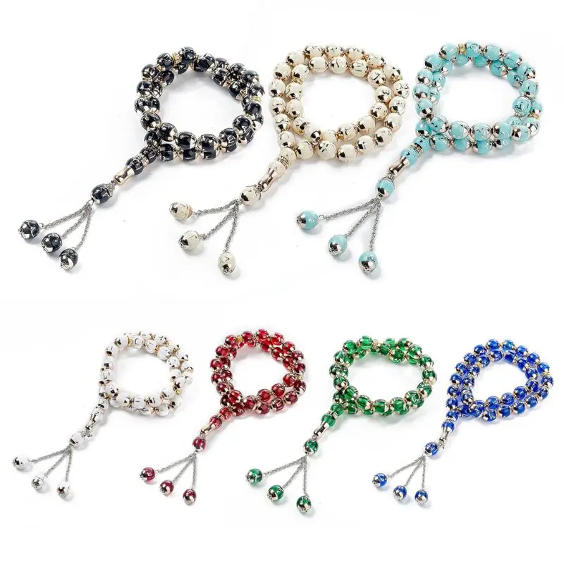 

ANGELADY 1PC Muslim Prayer Beads Bangles Round Bead Tesbih Allah Rosary Islamic Tasbeeh Scriptures Bracelets Worship Supplies
