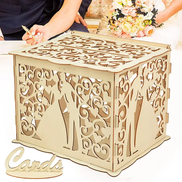 Scatola Per Soldi E Biglietti In Legno Rustica Con Lucchetto Per Matrimoni E Feste - 3