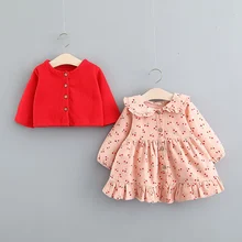 Осенний комплект одежды принцессы, Вишневое платье с воротничком для куклы+ пальто с длинными рукавами верхняя одежда для маленьких девочек, детский костюм S9572
