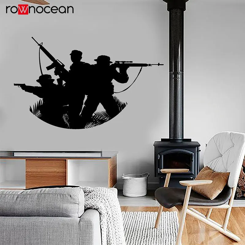 

Soldier Military Modern War Army Teamwork Wall Sticker Vinyl Home Decor Interior Design Room Wall Decals Teens Room Murals 3631