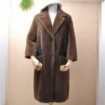 

top quality heavy thick women female long hairy fluffy mink cashmere knit suit collar seven sleeves cardigans winter warm coat