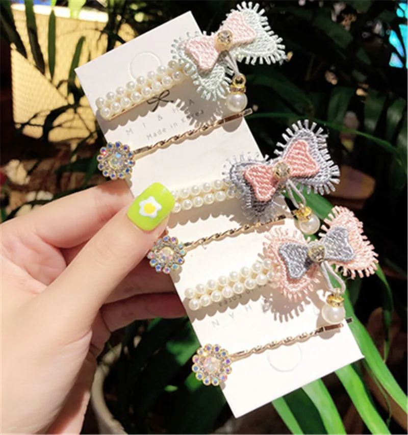

Children Child Girl Kids BB Hair Clips Hairpin Set Cute Korean Japan Sweet Bow Tie Knot Pearl Head Wear Accessories-HL-W12