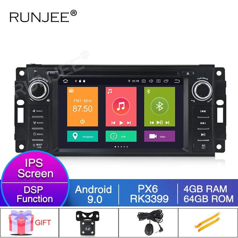 

RUNJEE 6.2 inch GPS Navigation Android 9 PX6 Car DVD player For JEEP Patriot Compass/DODGE Journey/Chrysler Sebring BT