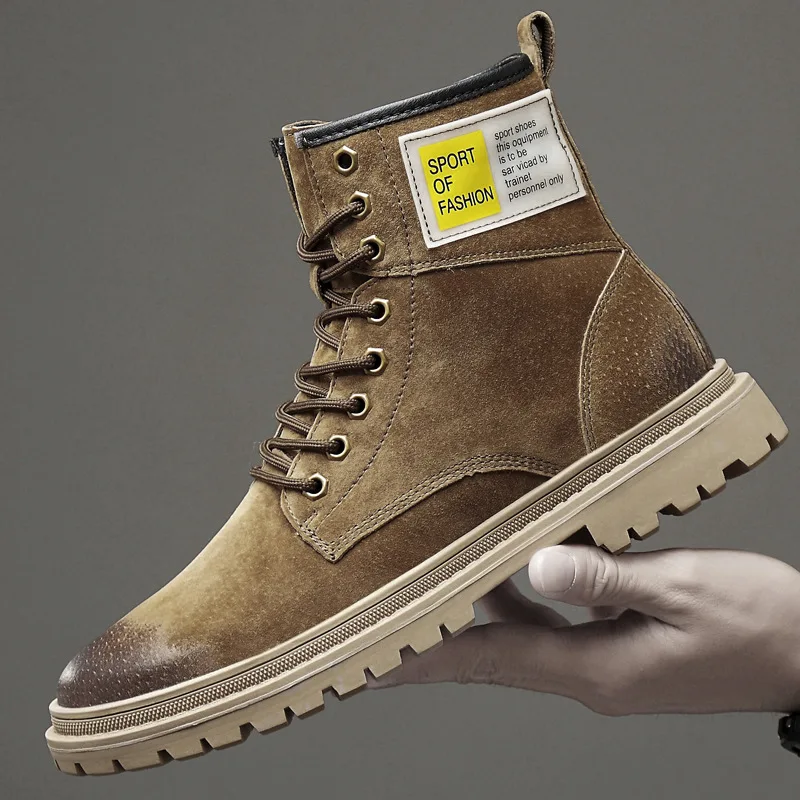 

Large Size Genuine Leather Korean-style Men Martin Boots Casual Trend Worker Boot plus Velvet Warm Winter Snow Boots