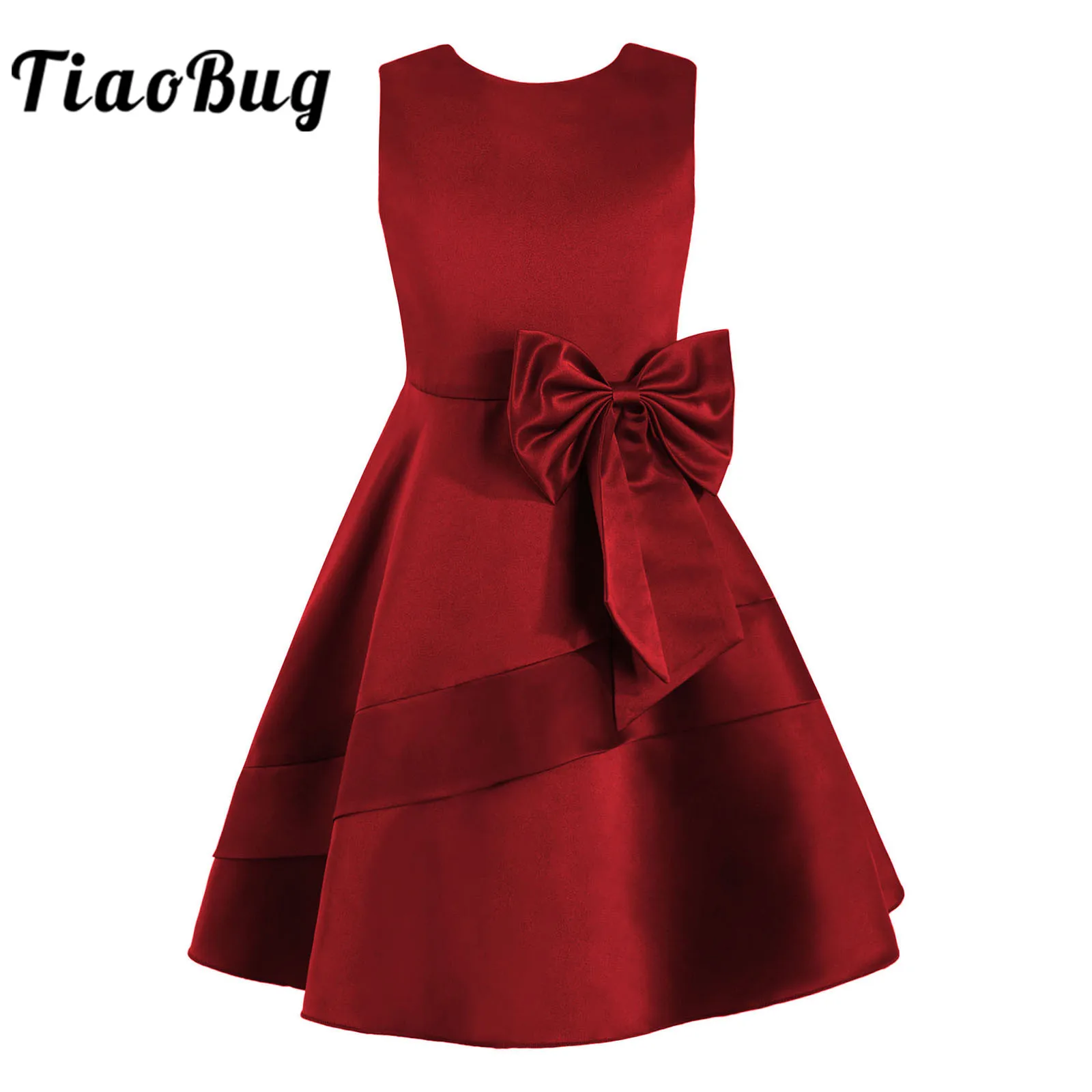 

Flower Girl Dress Bowknot Satin Kids Dresses for Girl Sleeveless Dress Birthday Prom Ball Gown Children Wedding Party Dresses