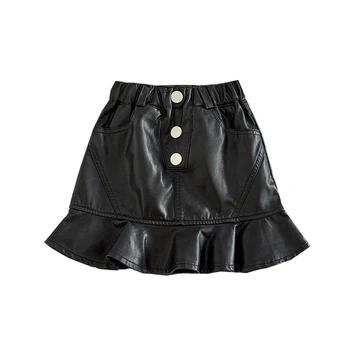 

Girls Skirts Kids Pleated PU Leather Skirt 3-16 Year Old Baby Girl Mother Daughter Black Skirts Family Matching Children Clothes