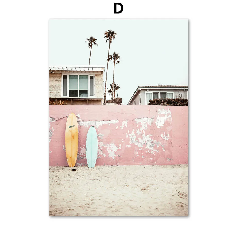 Pink-Bus-Sky-Sea-Beach-Coconut-Palm-Quote-Nordic-Posters-And-Prints-Wall-Art-Canvas-Painting (5)