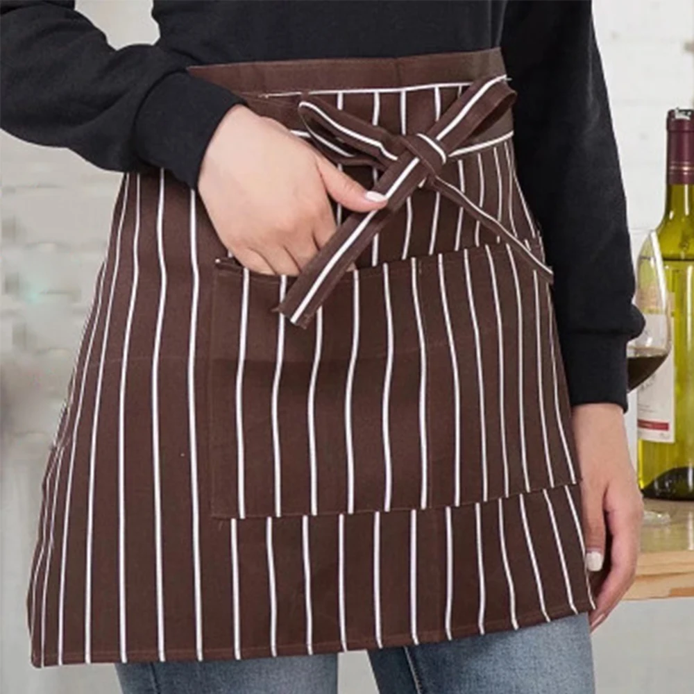 Women Men short  Striped Aprons High Quality Wholesale Kitchen Hotel Coffee Shop Bakery Chef Waiter Cleaning Work Wear Aprons