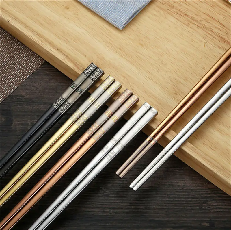 1Pair/Lot Luxury Stainless Steel Chopstick Set Metal Chinese Silver Child Chopsticks For Kids Sushi Food Sticks Tableware