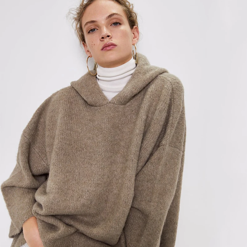 2019 ZA New Autumn And Winter Fashion Hooded Sweater for Women Loose Casual Style Thick Cashmere Versatile Solid Color | Женская одежда