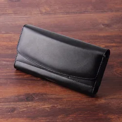 Universal Leather Wallet Phone Belt Clip Case - Men's Waist Bag Holster Pouch Cover - iPhone 14 Plus (Black)