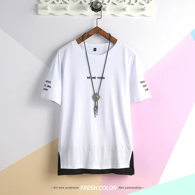T19831 White LIFENWENNA, уличная Хлопковая мужская футболка, Лоскутная, топ, футболка, Homme, хип-хоп, буквы, вышивка, короткий рукав, Мужская футболка, M-5XL - Цвет: T19831 White