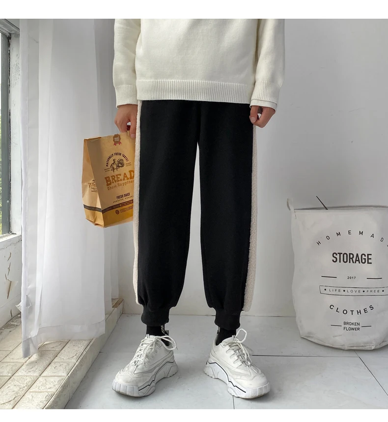 Men's Thickening Lamb Leisure Haren Pants Cotton Casual Pants Black Color Trousers Active Elastic Hip Hop Joggers Sweatpants