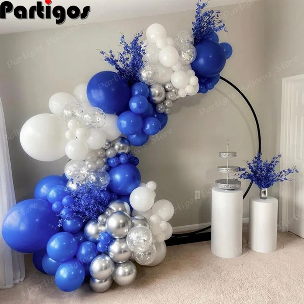 125pcsRoyalBlueWhiteBalloonGarlandArchKit12inSilverConfetti