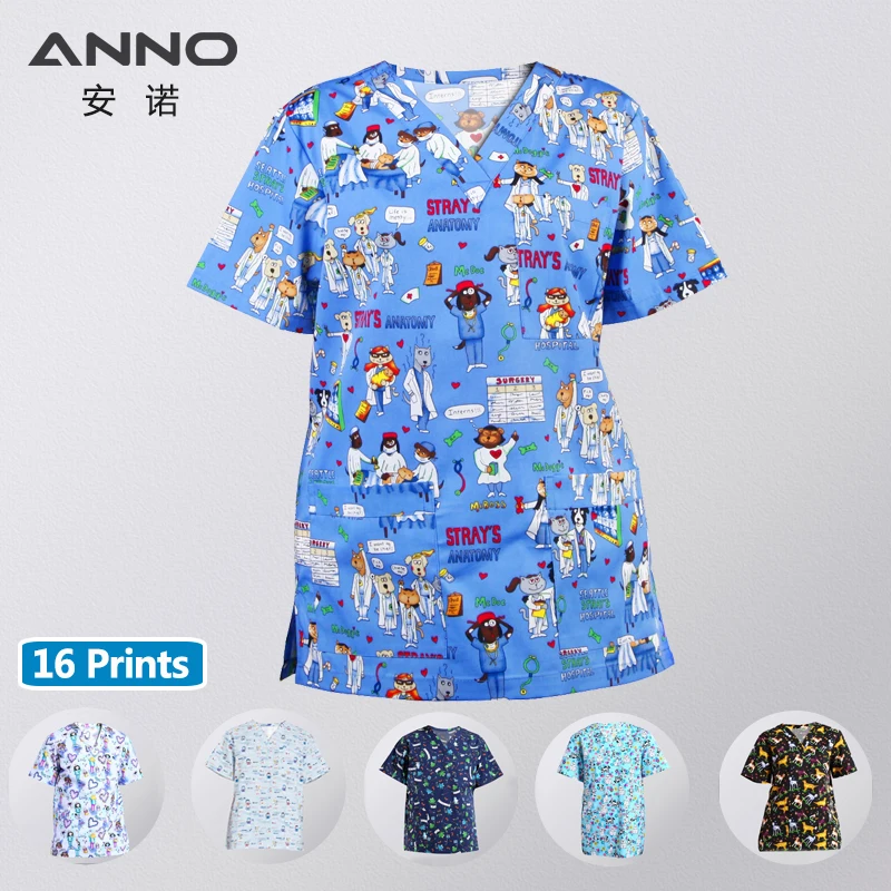 Medical Scrubs Hospital Staff Scrubs Top Medical Sanitary Nursing Uniform Dental Clinic Print Beauty Caregiver Coveralls