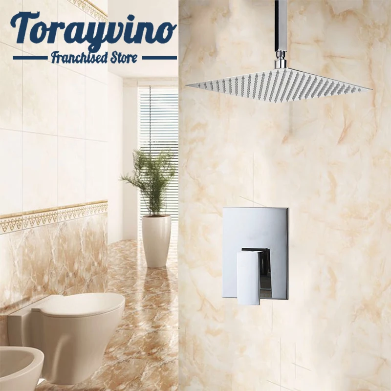 

Torayvino chuveiro Rainfall Shower Head Ultra-thin Control 6" 8" 10" 12" 16"Ceiling Mount Valve Wall Mounted Mixer Shower Set