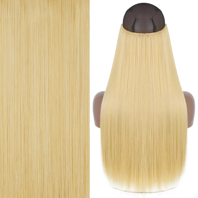 Synthetic No Clip Invisible Wire Hair Extensions Straight Natural Black Blonde One Piece False Hairpiece Halo Hair Extension Z-22-613