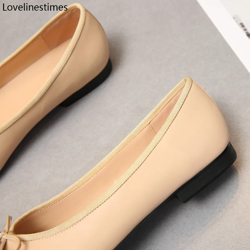 Ballet Flats Classic Shoes Women Basic 2022 Leather Tweed Cloth Two Color Splice Bow Round Ballet Shoe Fashion Flats Women Shoes 5