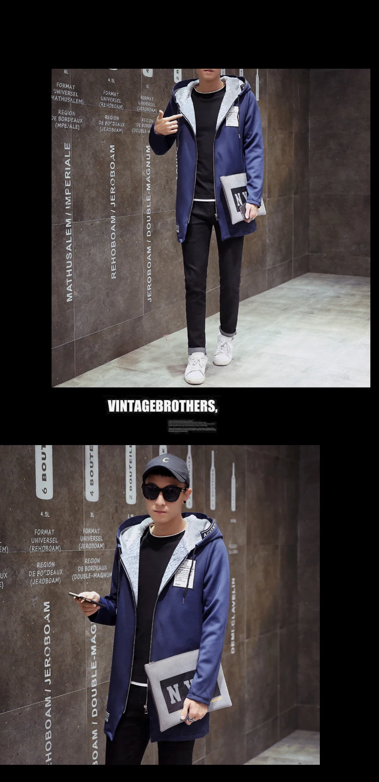New Style Men Autumn And Winter plus Velvet Warm Cotton-padded Clothes Korean-style Slim Fit Trend Handsome Mid-length King