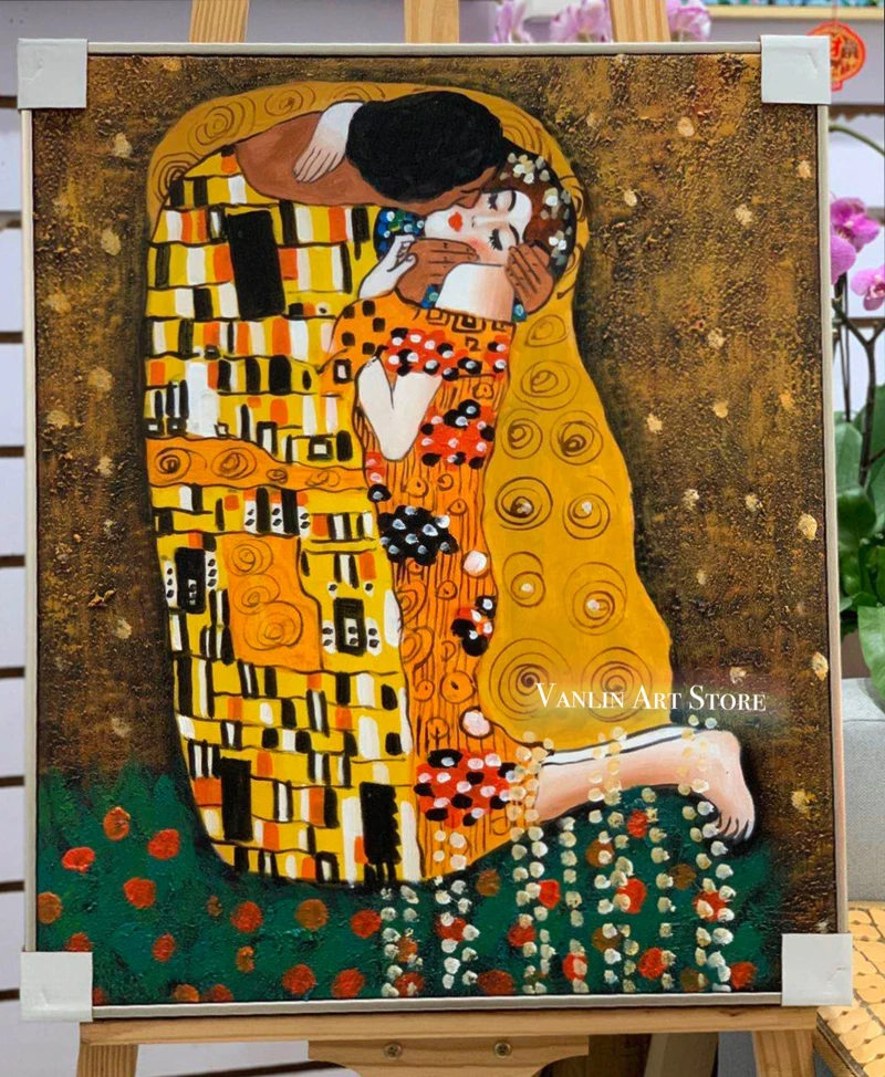 Картина маслом Klimt kiss Der Kuss ручной работы холст для гостиной настенный Декор без