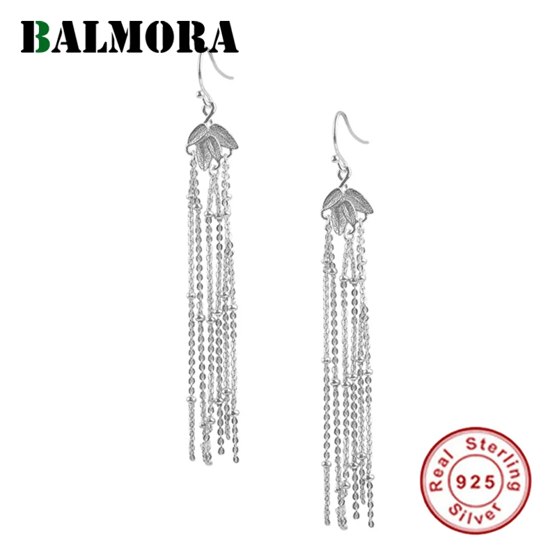 

BALMORA 925 Sterling Silver Bamboo Leaves Tassel Dangle Earrings for Women Lady Bijoux Vintage Fashion Jewelry Brincos