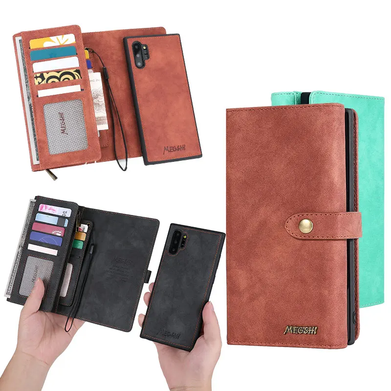 

MEGSHI Hot Sell Leather Flip Wallet Back Magnet Suitable for SamsungNote10 Case Multifunction GalaxS8 9 10 A50 A70 Cover Holster