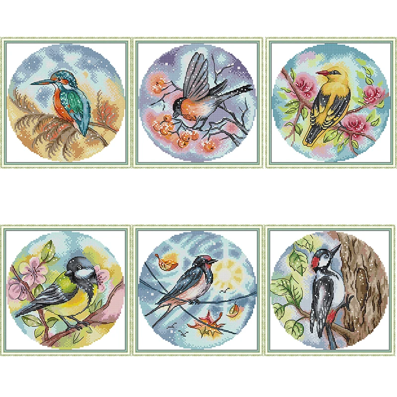 Bird Pattern Series Mini Cross Stitch Kit DIY Animal Pattern 14CT 11CT Canvas Printed Embroidery Set Handmade Needlework Crafts