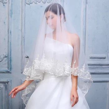 

2019 new cathedral woman veils soft Tulle 3m with lace flower edge bridal face veil velo de novia Wedding dress accessories