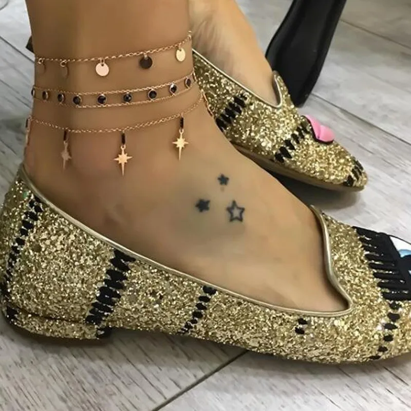 HuaTang золотые звезды блесток черные бисерные браслеты для женщин 3psc/комплект золотой браслет из цепочек Шарм браслет; Комплект бижутерии Pulseras 8169