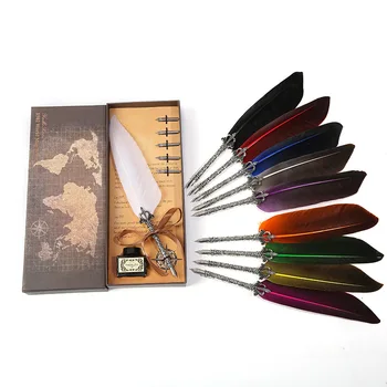 

Retro Thanksgiving Day Metal Sign Pen Creative Dip Water Feather Pen Pen Set Creative Gift