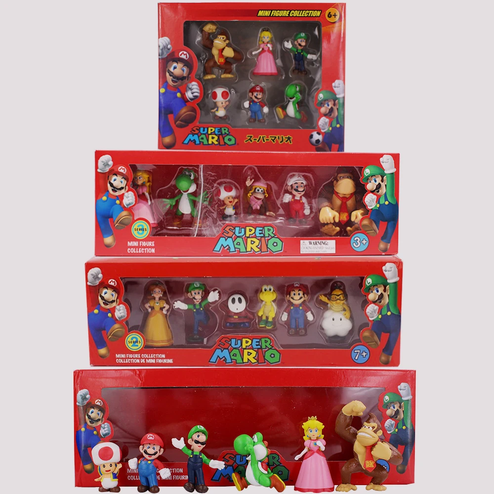 Супер Марио Bros ПВХ фигурка игрушки куклы Марио Луиджи Йоши гриб Ослик Конг в подарочной коробке Милые Дети Рождественские подарки