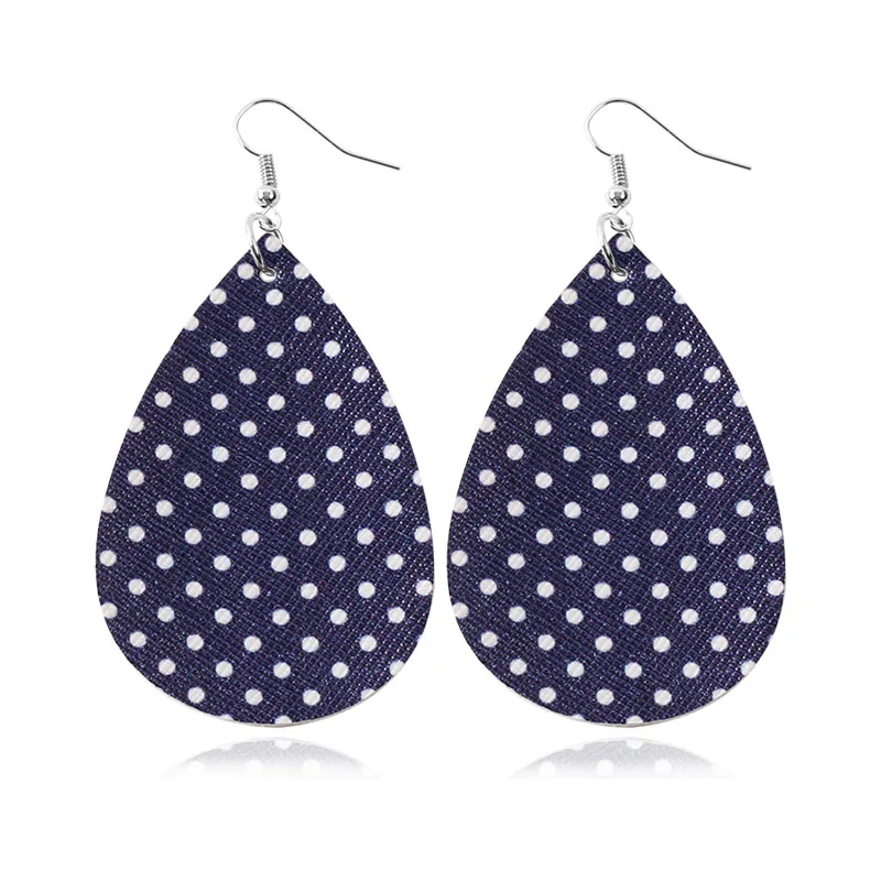 navy blue polka dot Буйвол красный плед кожаные серьги для женщин Brincos каплевидные серьги ювелирные изделия большие длинные висячие серьги дропшиппинг - Окраска металла: navy blue polka dot