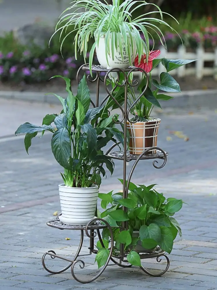 Iron Flower Stand Floor Pot Multi-layer Indoor And Outdoor European-style Living Room Balcony Green Dill Flowe | Мебель