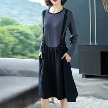 

Contrast Color Knitted Waist Sweater Dress Women 2019 Autumn Korean Winter Bottoming Dresses Stretch Vestidos Female 0812-135