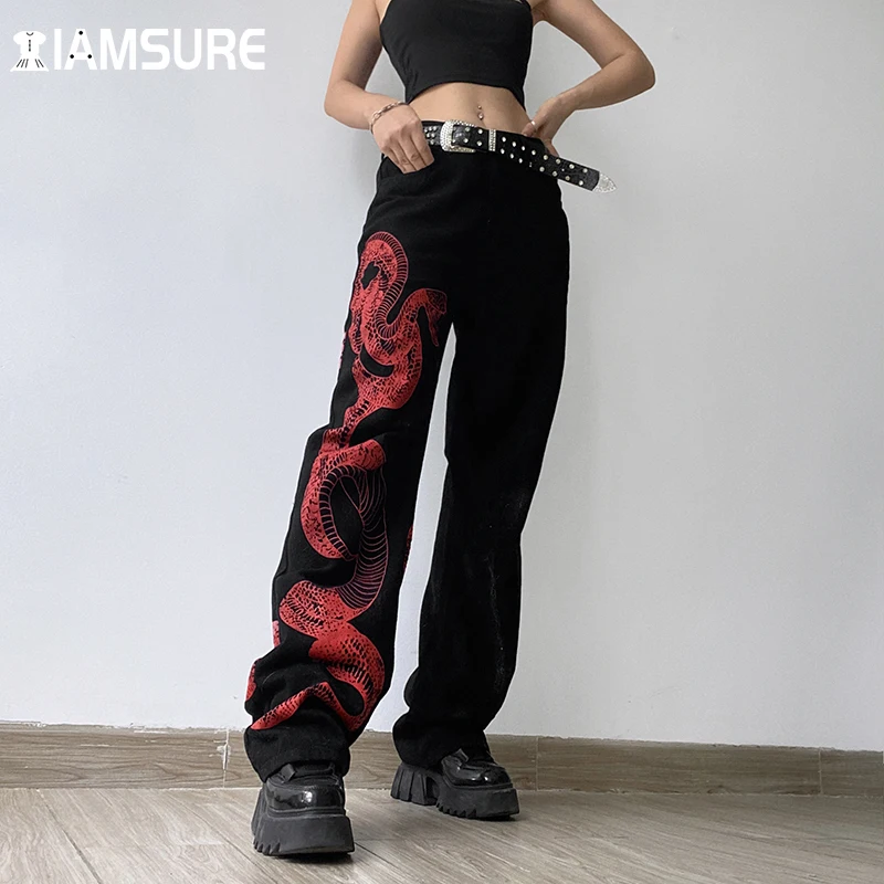 Snake Printed Jeans Casual Streetwear 