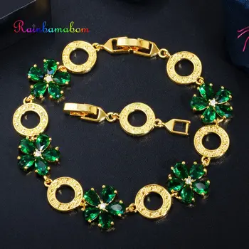 

Rainbamabom Boho 925 Sterling Silver Created Moissanite Emerald Sapphire Bangle 18K Gold Charm Bracelets Fine Jewelry Wholesale