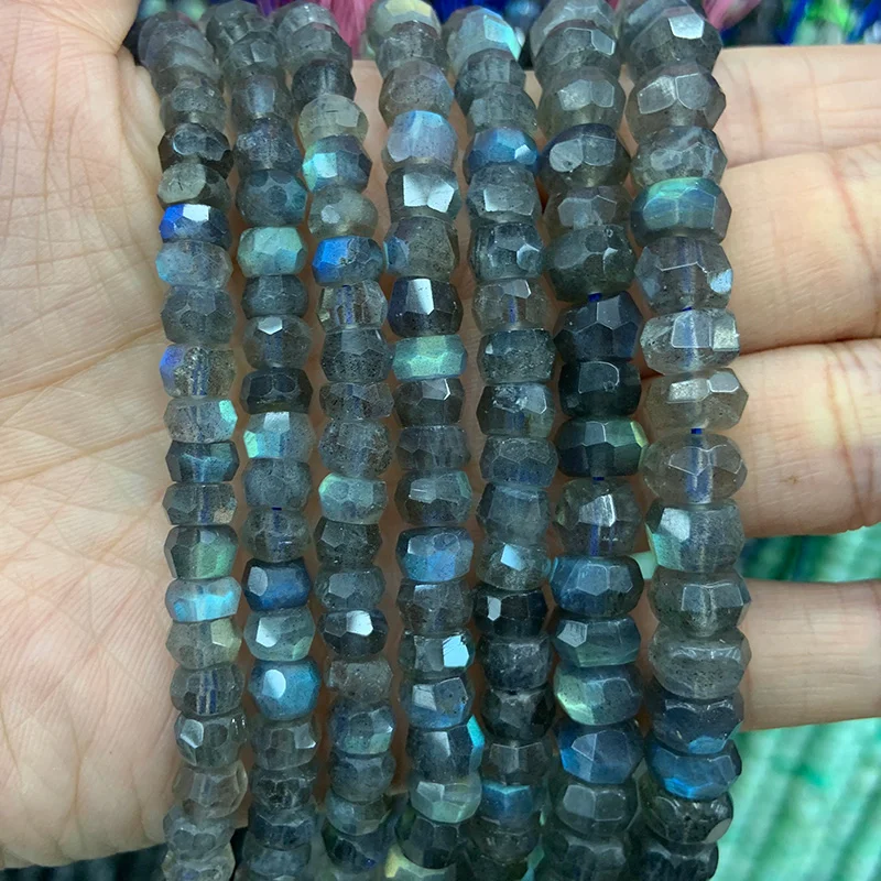 

Natural Labradorite Stone Beads 15'' Faceted Rondelle DIY Spacer Loose Beads For Jewelry Making Beads Women Bracelet Necklace