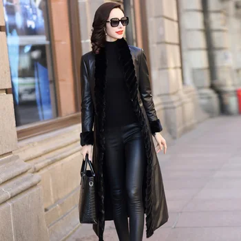 

Leather Jacket Women Sheepskin Genuine Leather Jacket Mink Fur Collar Winter Coat Duck Down Coat Jaqueta De Couro BT18H02 YY730