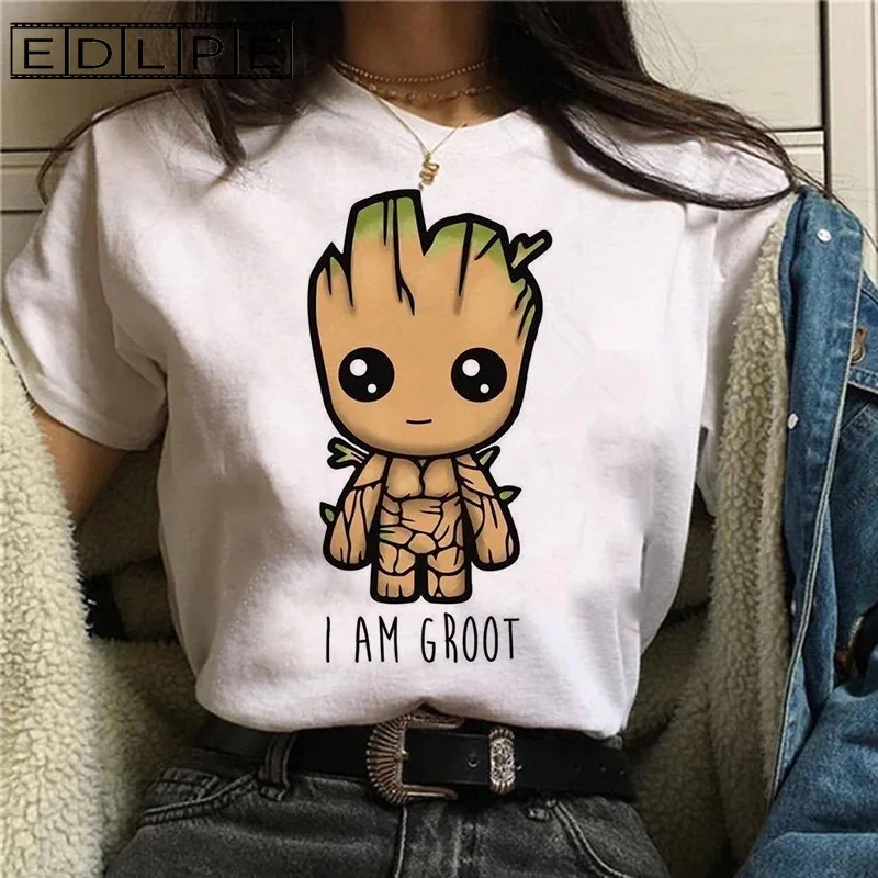 EDLPE S-3XL Unif Cute Bady Groot топы с принтом женская футболка Harajuku укороченная забавная