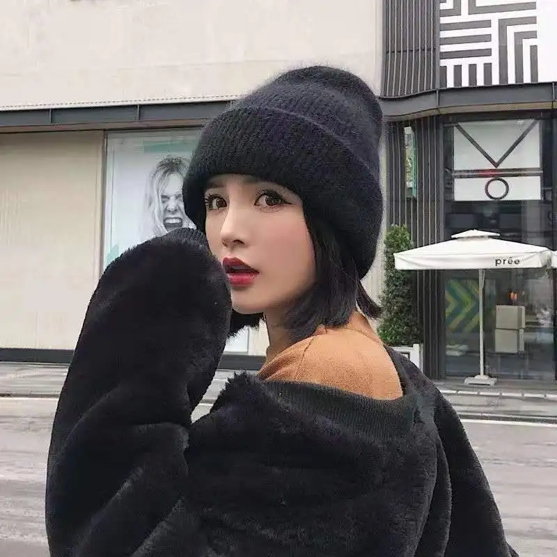 style 1 Зимняя Осенняя Вязаная Шапка-бини, модная женская шапочка с помпоном, толстая Вязаная Мягкая шерстяная плюшевая Шапка-бини, Уличная Повседневная шапка - Цвет: style 1