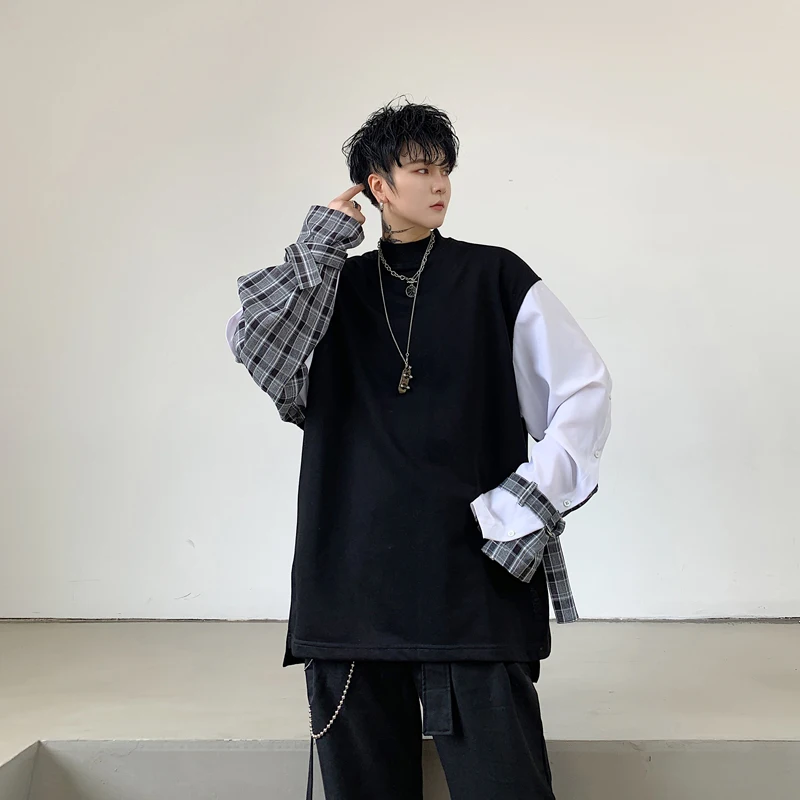 

2019 Men Splice Long Sleeve Loose Half Turtleneck Casual Pullover Hoodie Male Women Streetwear Hip Hop Sweatshirt Outerwear