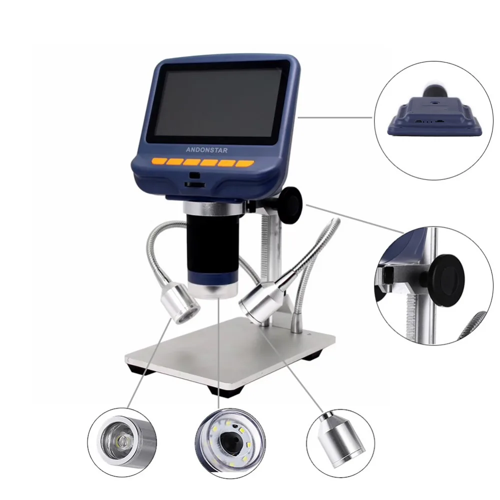 AD106S 10X-220X 4," ЖК-цифровой микроскоп Прочный USB регулируемый светильник Microscopio 30f/s HD светодиодный экран микроскоп