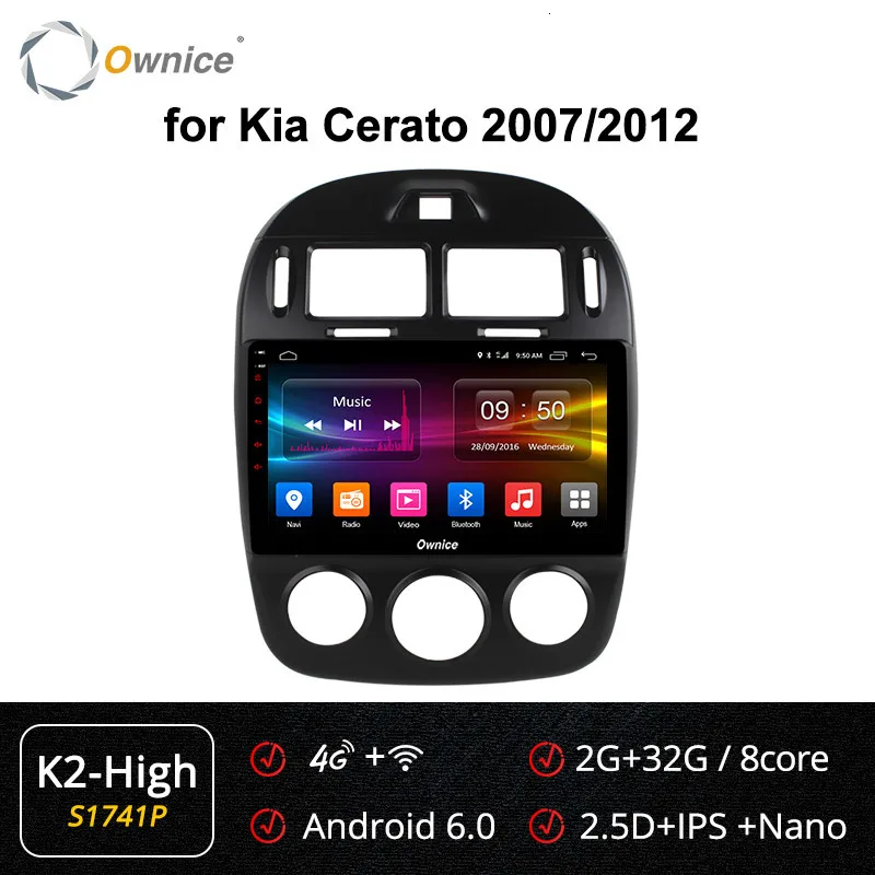 Ownice K1 K2 K3 Восьмиядерный android 9,0 автомобильный dvd навигация Мультимедиа для kia cerato 2007-2012 gps 2G ram 32G rom 4G LTE carplay - Цвет: S1741 K2-High