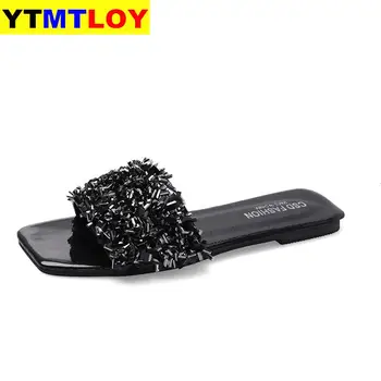 

Rhinestone Women Slippers Flip Flops Summer Slides Women Shoes Crystal Diamond Bling Beach Slides 35-42
