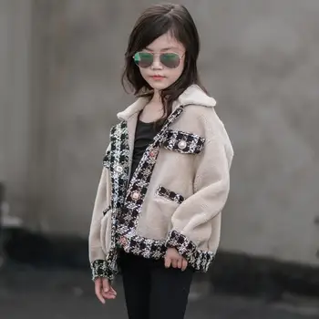 

Lamb Fur Jacket Winter children Real Sheep Shearling Coat Casual Thicker warm Small fragrance Overcoat Modis Kids Jacket Y2109