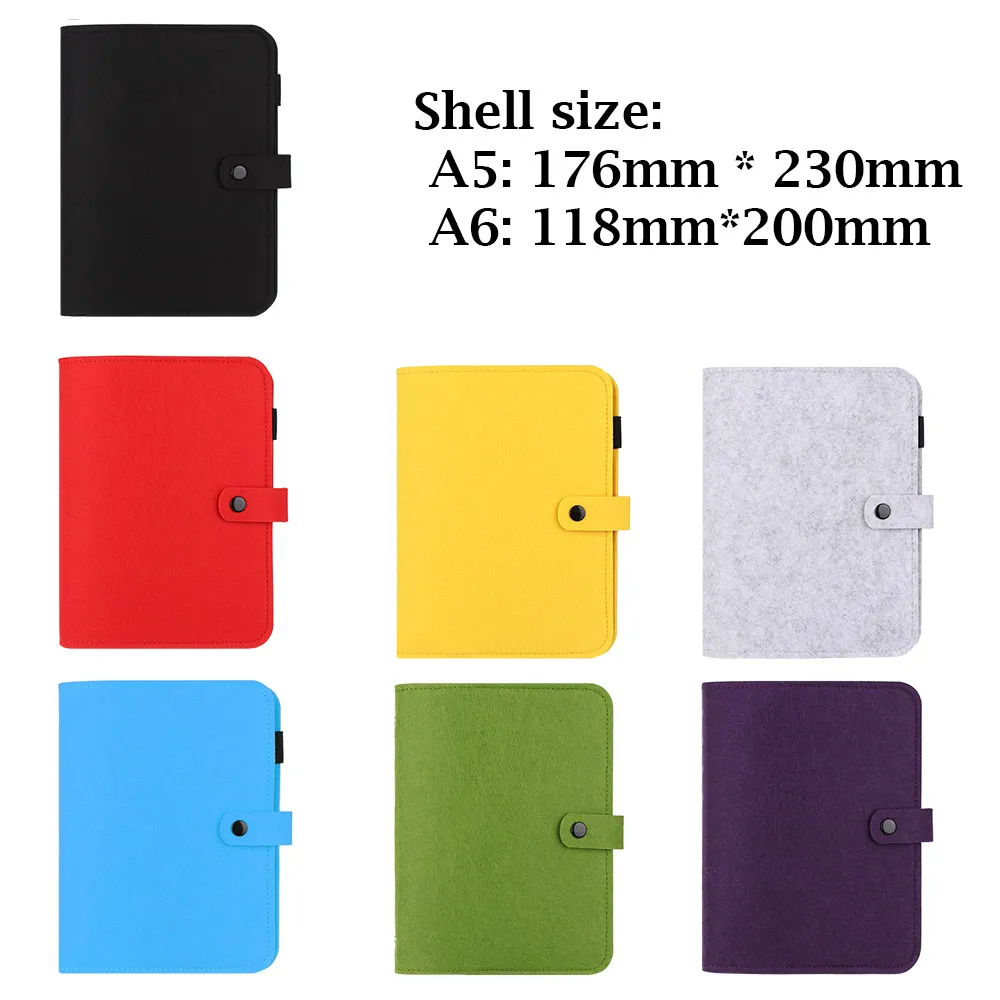 1PC Colorful A5 A6 Felt Shell Cloth Fabric Ring Binder Notebook 6-Hole Binder Inner Page Notebook Travel Diary Office Supply leather notebook