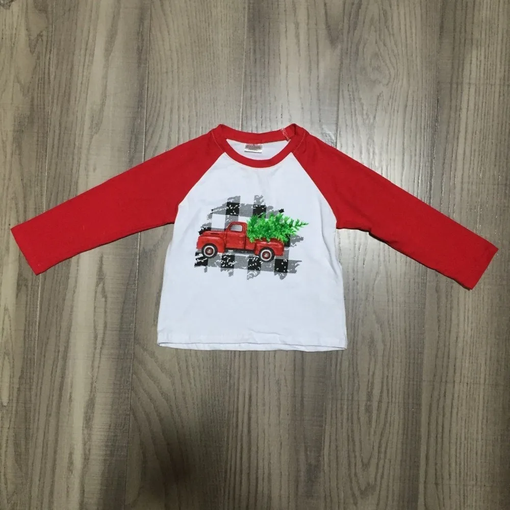 Детская одежда для мальчиков Рождественская Одежда для мальчиков футболки с изображением рождественской елки в машине, с красными рукавами, детский белый топ, хлопковые реглан для девочек - Цвет: boy