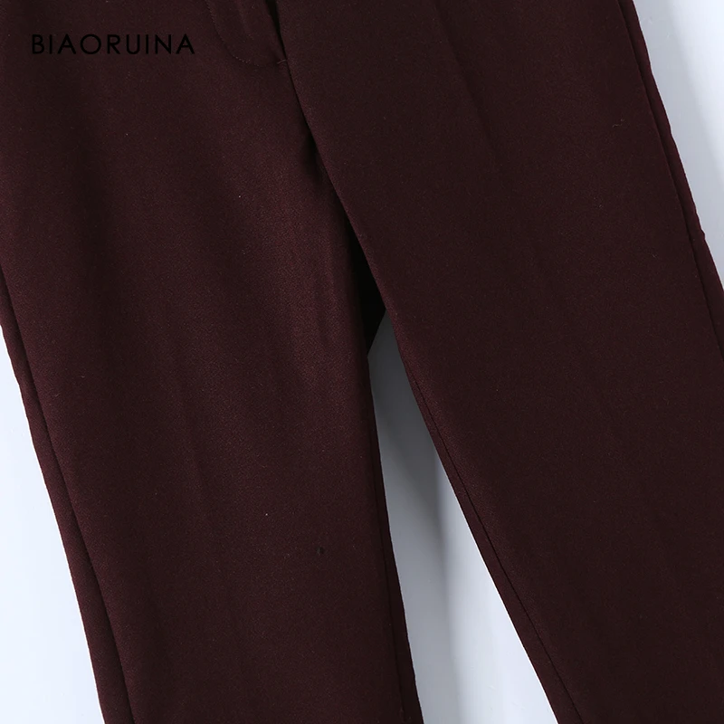 BIAORUINA, женские зимние повседневные обтягивающие брюки, женские Стрейчевые прямые брюки с высокой талией, облегающие брюки с бархатной подкладкой