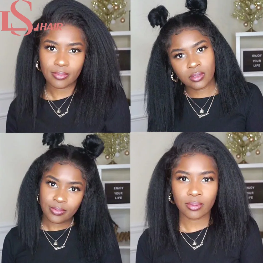 LS HAIR 13x4 lace Front wig Brazilian Kinky Straight Human Hair bob Wigs 4x4 lace closure Pre Plucked Remy wigs For Black Women
