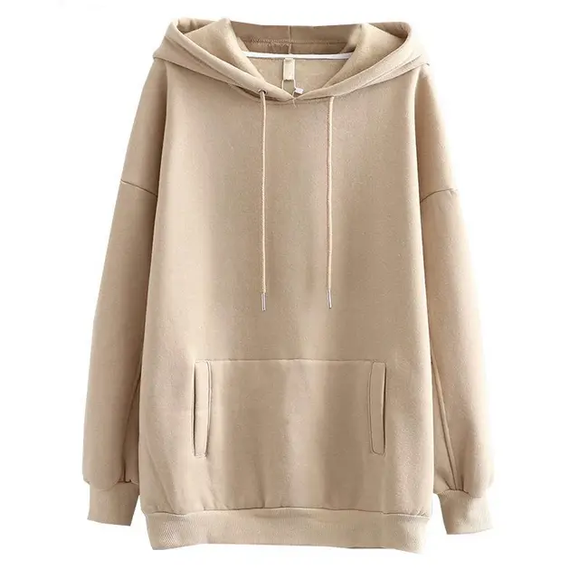 Tangada Women couple sweatshirt fleece 100% cotton amygreen oversized hood hoodies sweatshirts plus size SD60 SD60-Khaki
